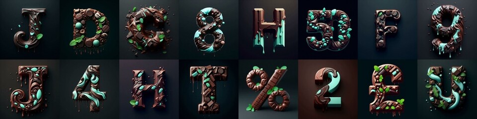 Chocolate and mint Lettering Typeface. AI generated illustration