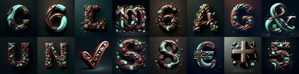 Chocolate and mint Lettering Typeface. AI generated illustration