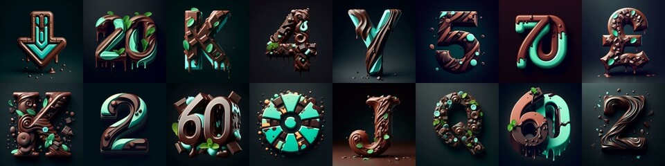 Chocolate and mint Lettering Typeface. AI generated illustration