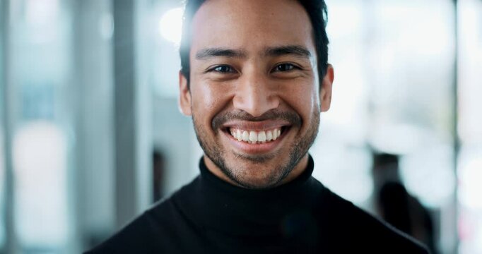 Smile, corporate and face with business man in office for internal auditor, financial organization and consultant. About us, asset management and agency with portrait of male person in actuary firm