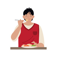 young man eating vegan food