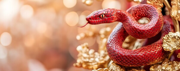Close-up of a Red Snake with Golden Ornamentation