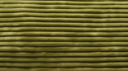  Olive green ribbed velvet fabric in close-up, soft and plush texture with horizontal ridges