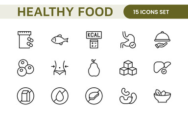 Essential Healthy Food & Wellness Icons: Perfect for Nutrition Guides, Diet Plans, Wellness Apps, Fitness Programs, and Holistic Lifestyle Designs