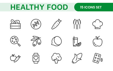 Essential Healthy Food & Wellness Icons: Perfect for Nutrition Guides, Diet Plans, Wellness Apps, Fitness Programs, and Holistic Lifestyle Designs