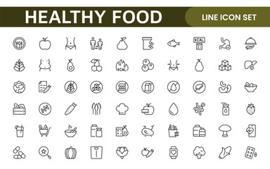 Essential Healthy Food & Wellness Icons: Perfect for Nutrition Guides, Diet Plans, Wellness Apps, Fitness Programs, and Holistic Lifestyle Designs