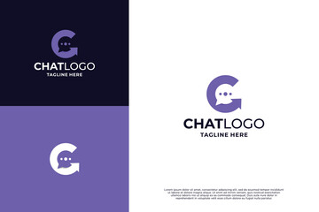 Letter C chat logo design with arrow, growth concept