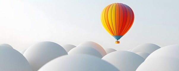 Obraz premium Single Hot Air Balloon Ascending Over a Field of White Clouds