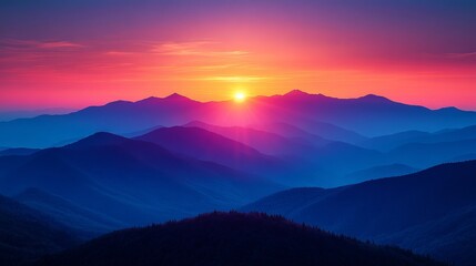 Mountain range at sunset with vibrant colors