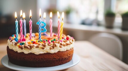 Colorful Birthday Cake with Candles