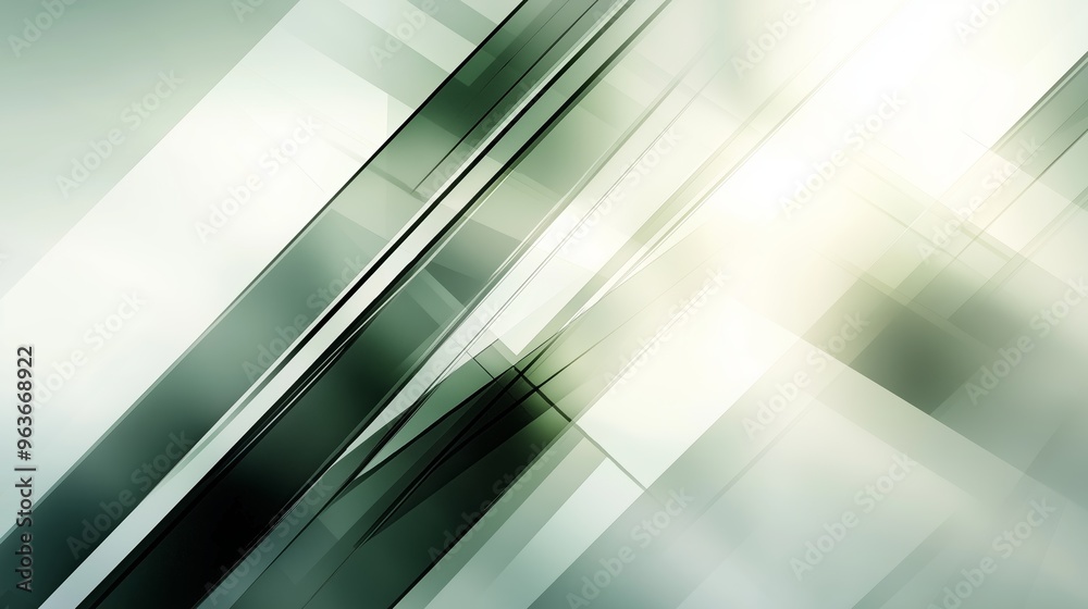 Wall mural Abstract background featuring geometric shapes with gradients in shades of white and green, ideal for technology-themed presentations