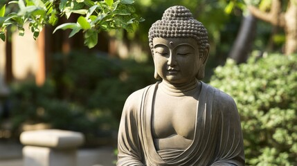 Serene Buddha Statue in a Garden Setting