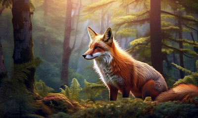 red fox in the forest