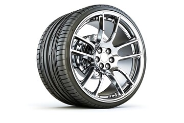 Obraz premium Car tire on aluminum rim, isolated to emphasize its high-quality design and durability.