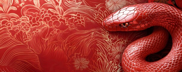Fototapeta premium Red Snake with Golden Floral Design