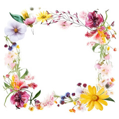 Watercolor Floral Square Frame Isolated on White Background