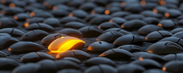 A Glowing Computer Mouse Amidst a Field of Black Ones