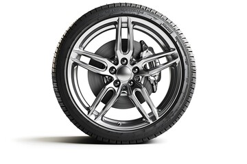 Obraz premium Isolated silver aluminum rim with car tire, emphasizing design and long-lasting durability.