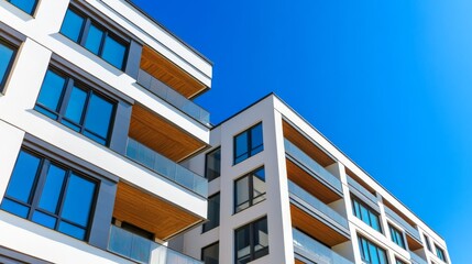 Modern Apartment Building Against Clear Blue Sky