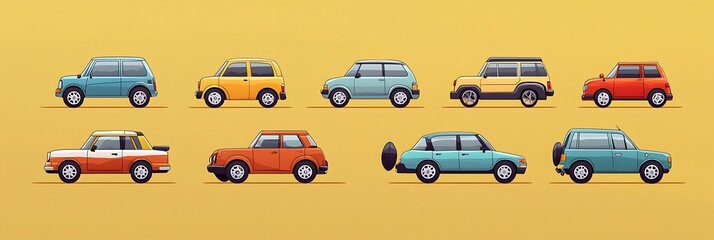 Fototapeta premium Dynamic cartoon car illustrations, vibrant and designed to captivate.
