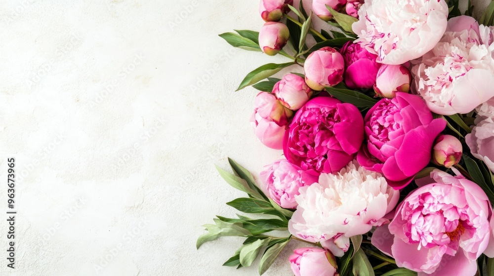 Wall mural Vibrant Peony Bouquet on Light Background