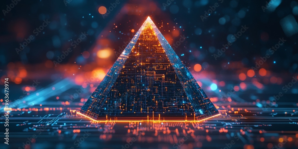 Poster experience a stunning 3d pyramid visualization with dynamic lighting effects, showcasing advanced da