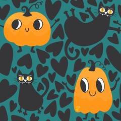 Halloween cute pumpkins seamless monsters pattern for wrapping paper and fabric