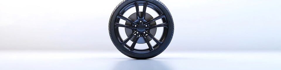 Obraz premium Isolated tire on five-spoke alloy wheel, emphasizing design and high durability.