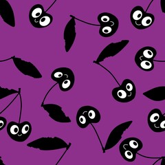 Halloween fruit monsters seamless cherry pattern for fabrics and linens