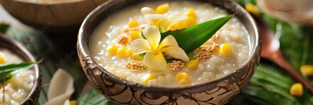 Sticker Traditional Corn Dessert with Sago Pearls and Coconut Milk