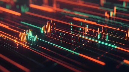 Fototapeta premium Abstract Neon Lights Background - Orange, Green, Technology