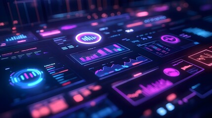 Obraz premium Futuristic Interface with Neon Charts and Graphs