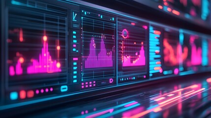 Fototapeta premium Futuristic Neon Data Displays, Digital Technology Background
