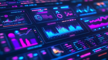 Fototapeta premium Futuristic Tech Interface with Glowing Charts
