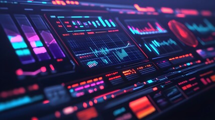 Obraz premium Futuristic Tech Interface with Neon Lights & Data Analysis
