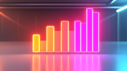 Neon Bar Chart Growth Abstract 3D Rendering