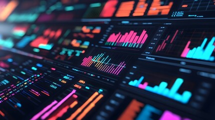Obraz premium Neon Data Charts Technology Digital Interface