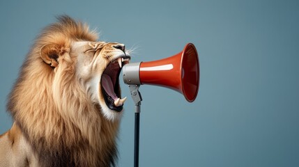 Lion Roaring into a Megaphone