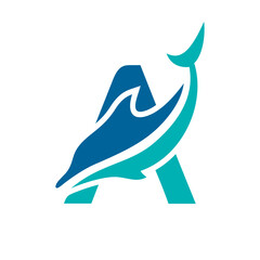 a logo combination of dolphins with letters, initials, numbers or alphabets with a blue base color for business purpose and other