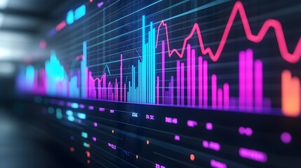 Fototapeta premium Neon Stock Market Charts, Business Growth Data, Abstract Technology