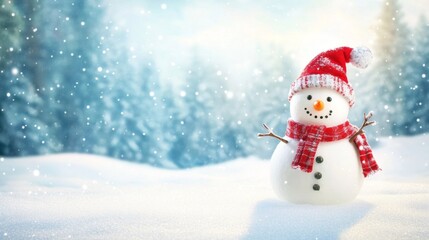 Fototapeta premium Joyful Winter Snowman in a Snowy Landscape