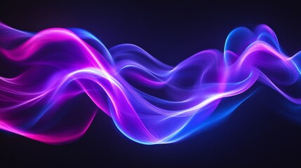 Abstract wavy neon light trails on dark