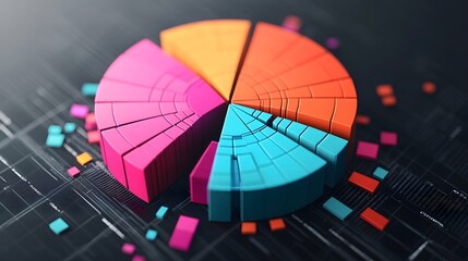 Obraz premium 3D Colorful Pie Chart Data Analysis Graph