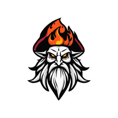 Old wizard illustration for logo. wizard magic fire head e sport logo badge vector illustration