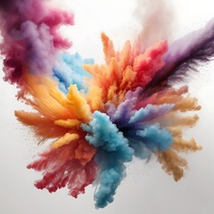Fototapeta premium Colorful explosion of colored powder on white background, abstract colorful burst and smoke Creating a Dynamic and Stunning in white background