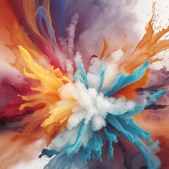 Obraz premium Colorful explosion of colored powder on white background, abstract colorful burst and smoke Creating a Dynamic and Stunning in white background