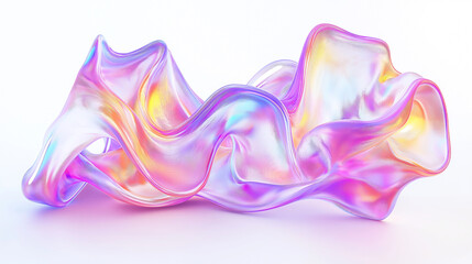 Obraz premium 3D render of fluid translucent liquid shape with iridescent pastel colors on white background, fluid and organic shapes