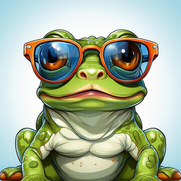 cartoon green coqui frog with sunglasses