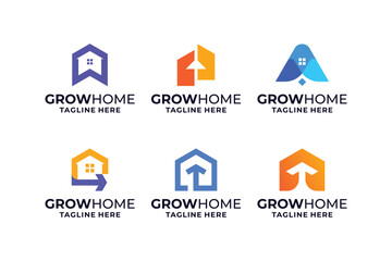 Set of Home grow logo design. Arrow with house logo combination