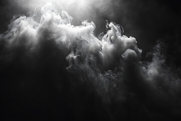 Thick, dark smoke swirling against a black background, creating an ominous and mysterious atmosphere, perfect for dramatic and intense visuals.
